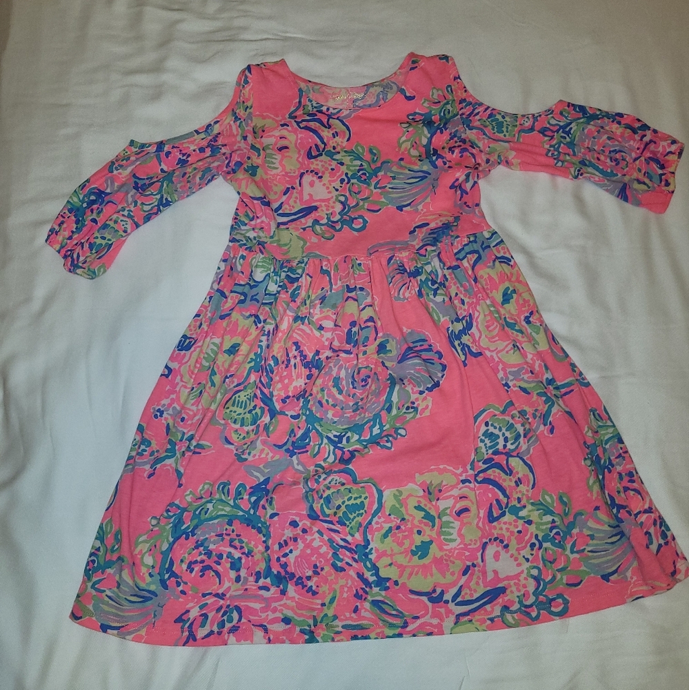 Lily Pulitzer Floral Pink Girls cold shoulder dress
